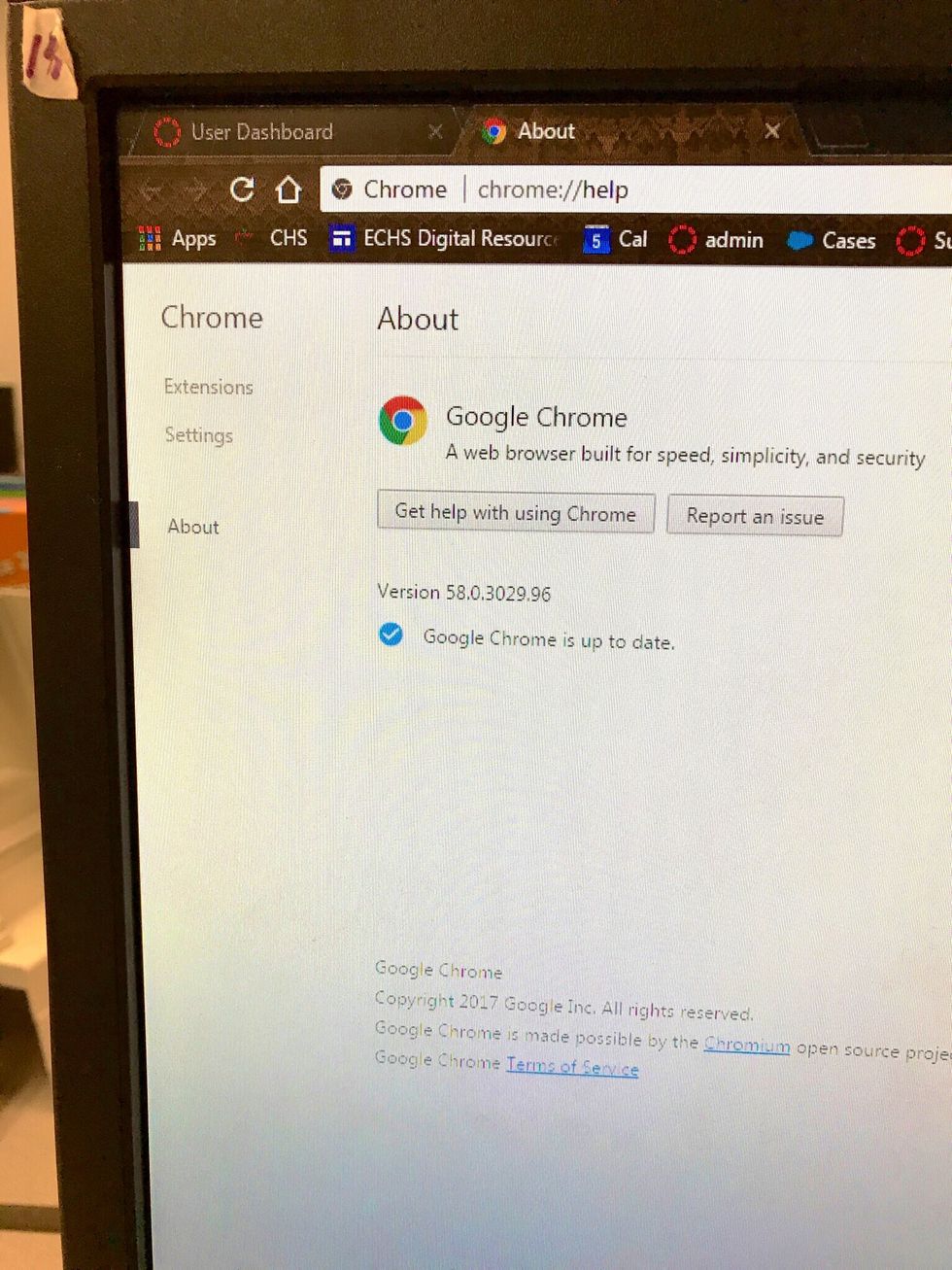Chrome will update itself and will offer you a Relaunch button or a check mark saying it is up to date. you're done!