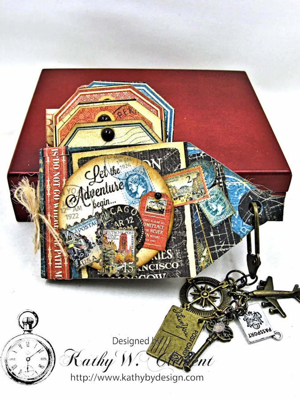 Cinch the Mini Tag Book Closed by opening the top of the Caribiner Clip through the tab opening. Now your Mini Tag Book is finished!