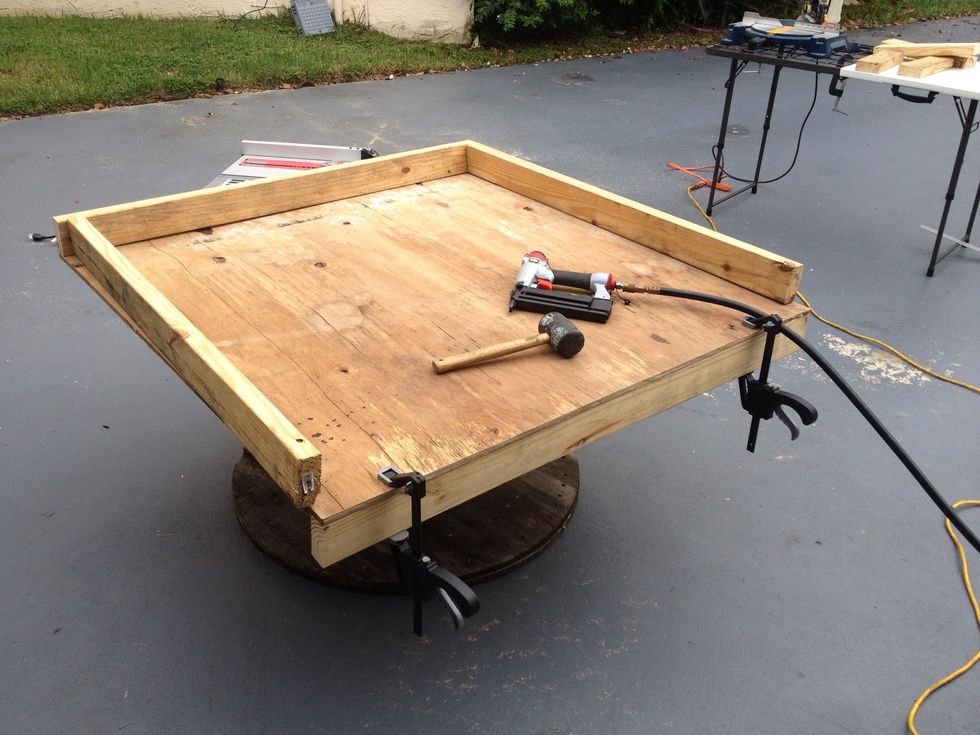 Clamped and nailed into place