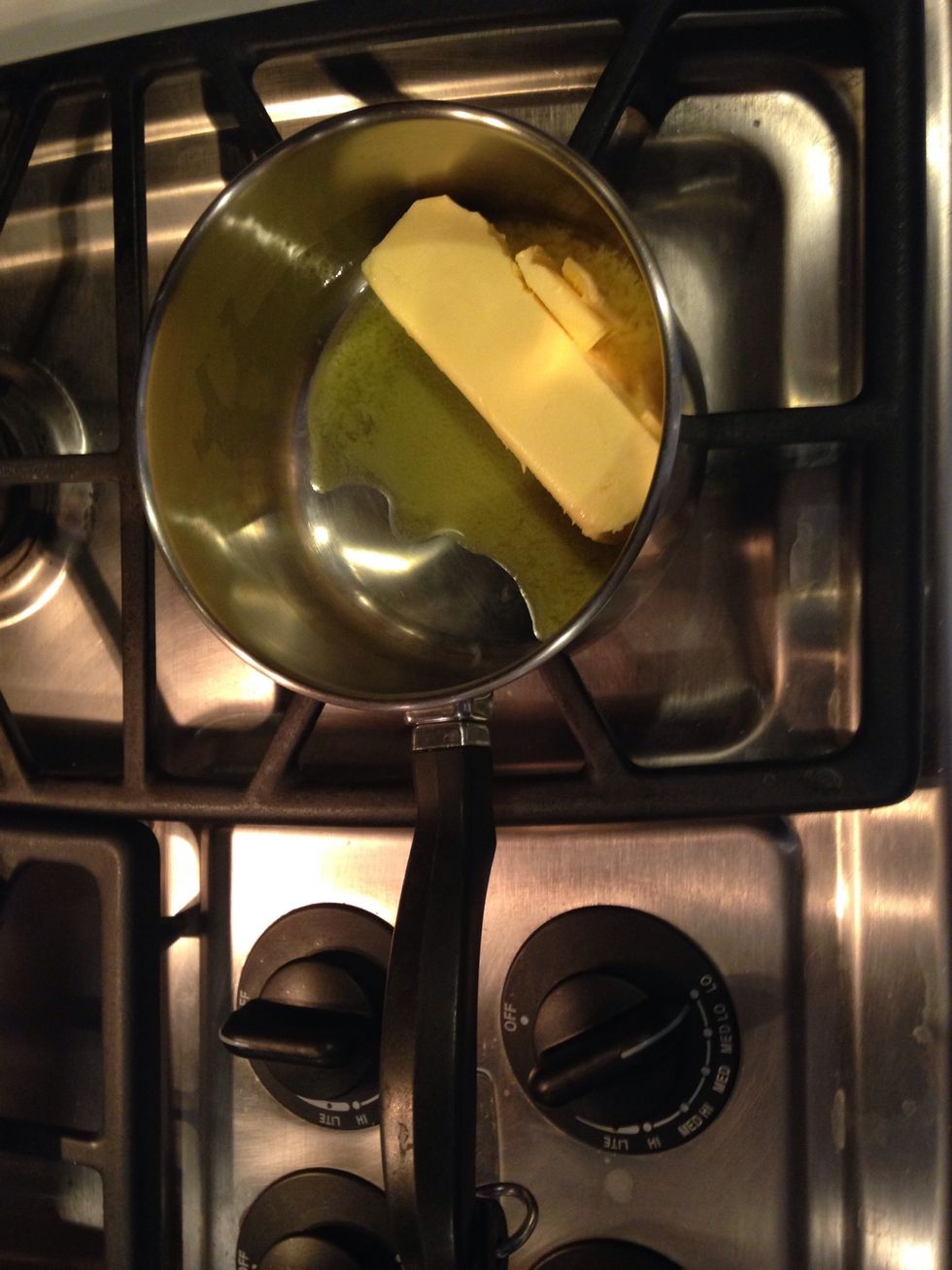 Clarify butter. Bring butter to a boil over low or medium low heat in a small saucepan. Boil 2-3 minutes until the water popping stops.