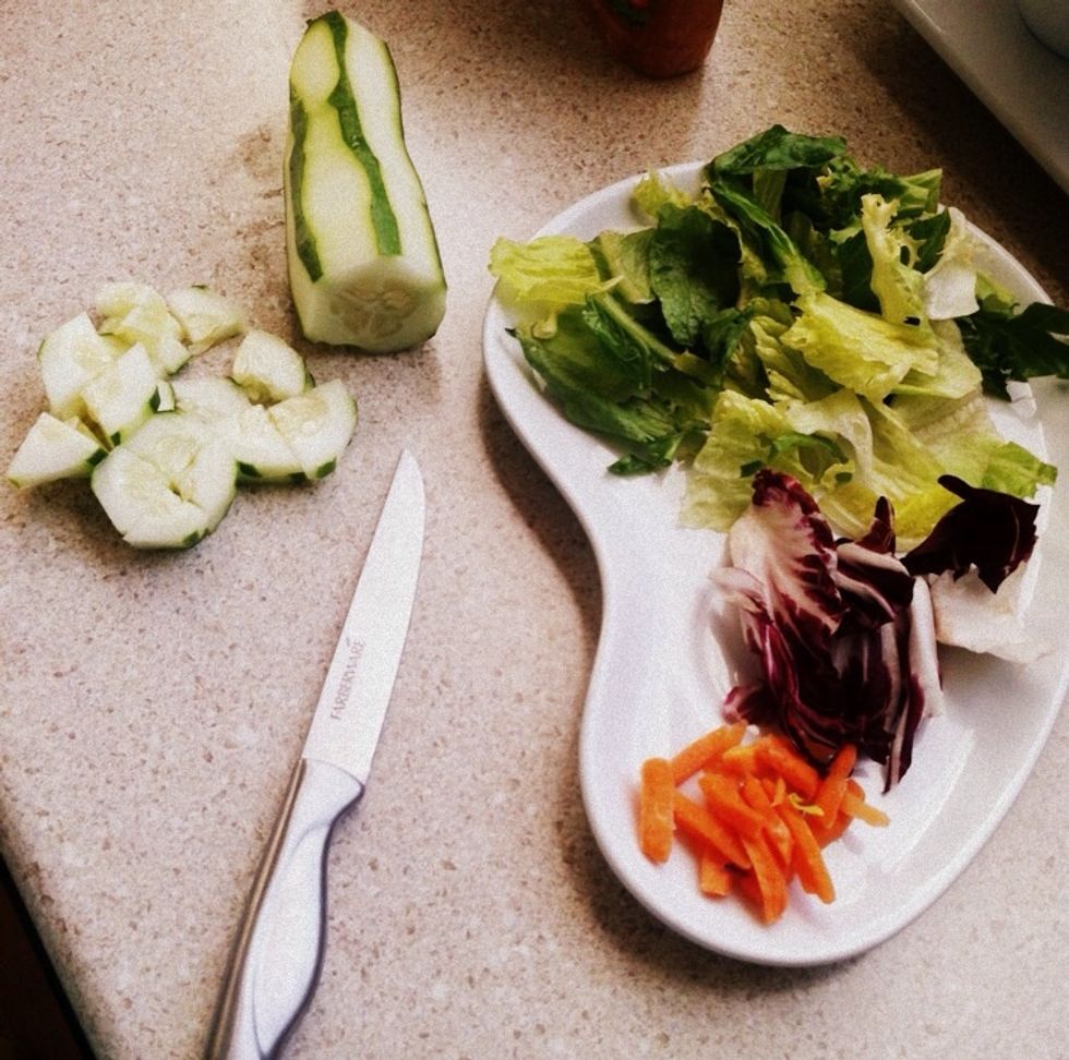 Clean and chop your veggies. And set them side - do not mix the ingredients together.