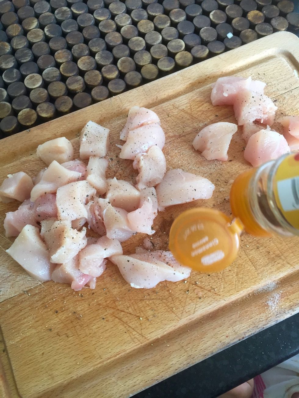 Clean and cut the chicken. Add salt and pepper to taste