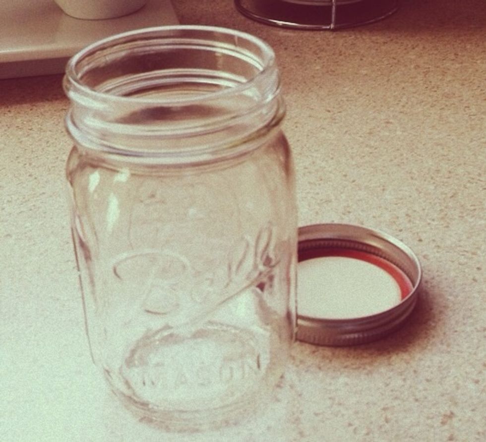 Clean and dry a Mason Jar. I chose a smaller "side salad" size, but your jar size will be dictated by your appetite size or if you want to make enough to share at a picnic.