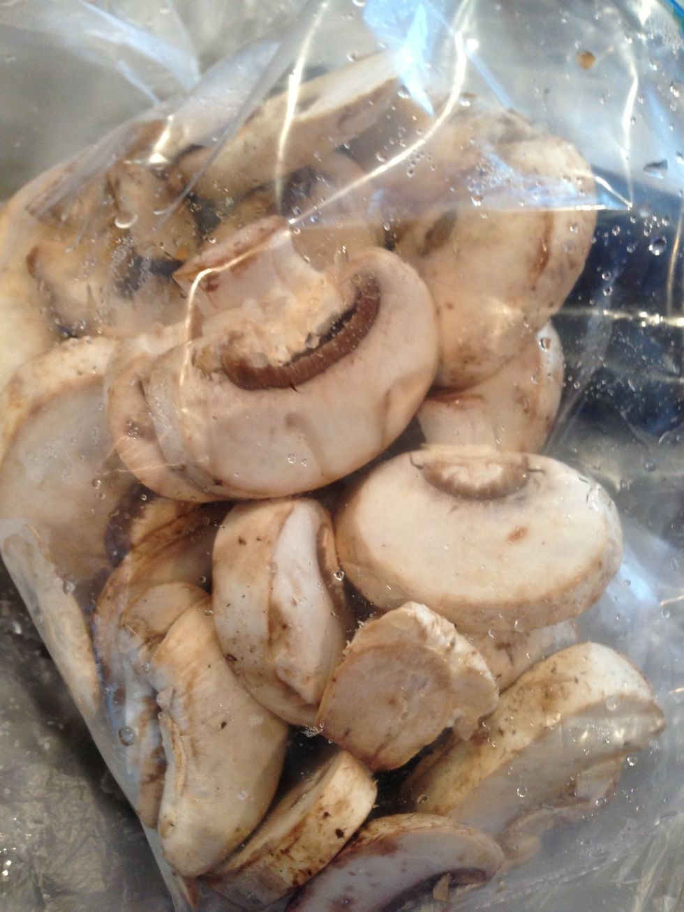Clean and wash half a package of mushrooms