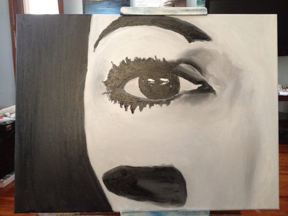 Clean pinky with a dab if white to do the reflection in her eye. Build out the lashes a bit more.