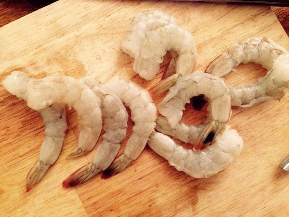 Clean the shrimps. I like to leave the tails on just for decoration