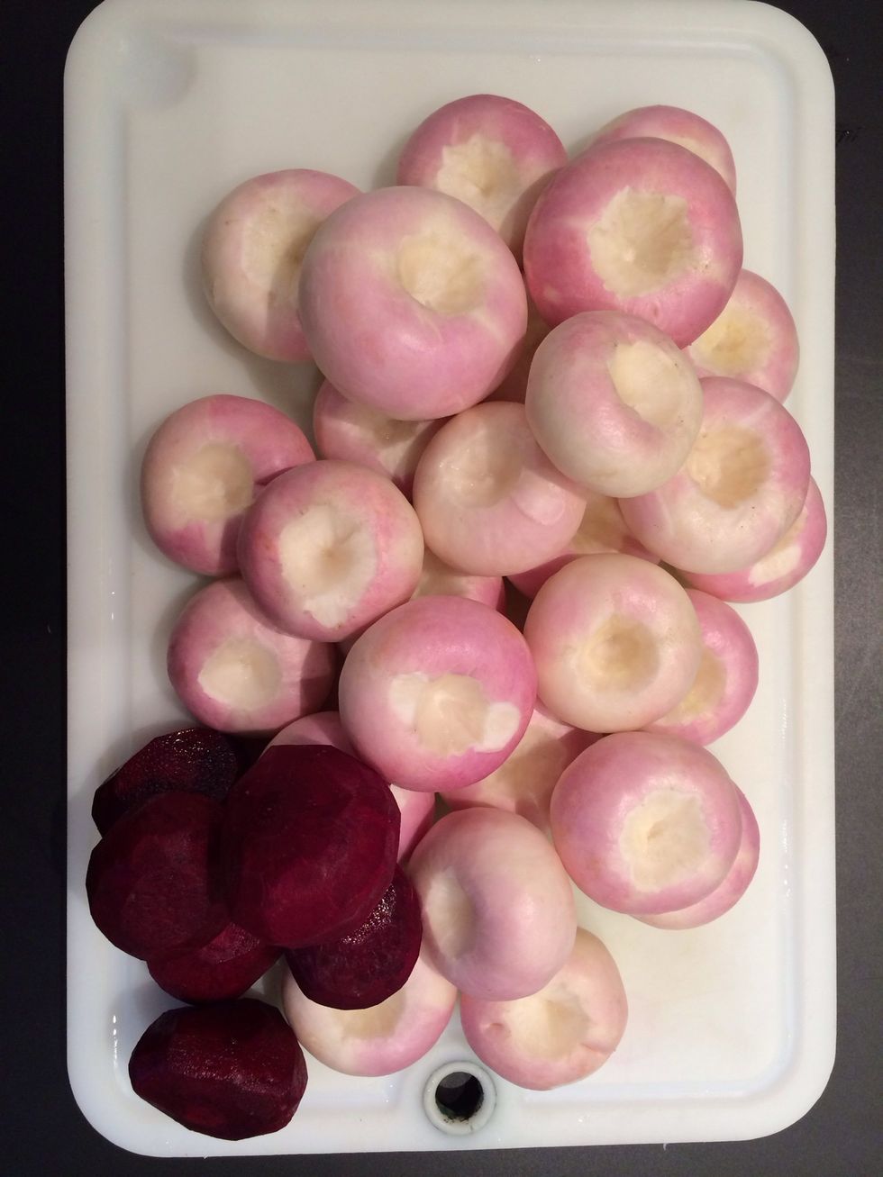 Clean the turnips but don't peel. Clean and peel the raw beetroot