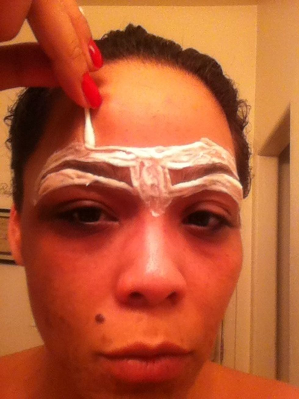 Clean up excess with clean Qtip & wait the directed time. I usually leave mine on for 8 minutes.