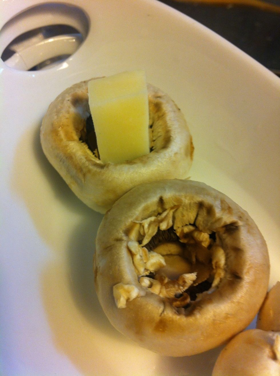 Clean up the fresh mushroom then add kashkaval cheese