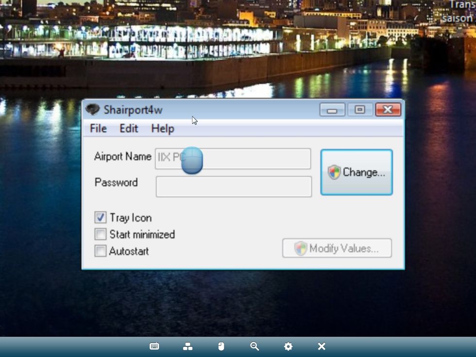 Clic change and enter a name for your airplay, then reduce the window. Do not fill password.