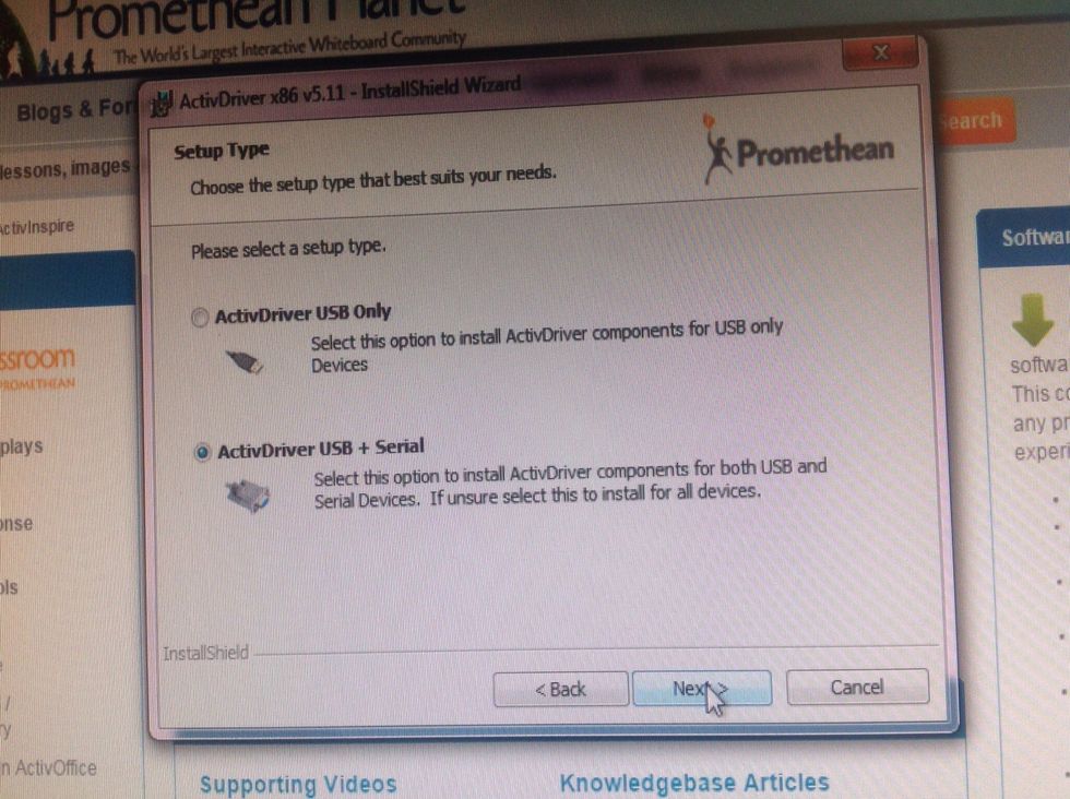 Click ActivDriver USB only.  Continue to click "Next" until installation starts.