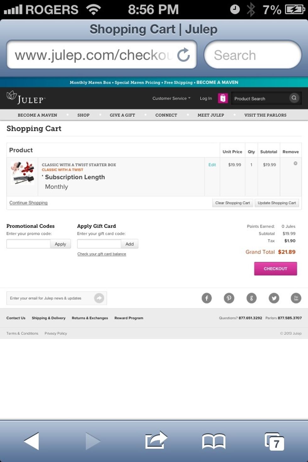 Click add to cart and go to your shopping bag (the little pink bag with a number). It will take you to this page. Of course you are not going to pay $22.00!!