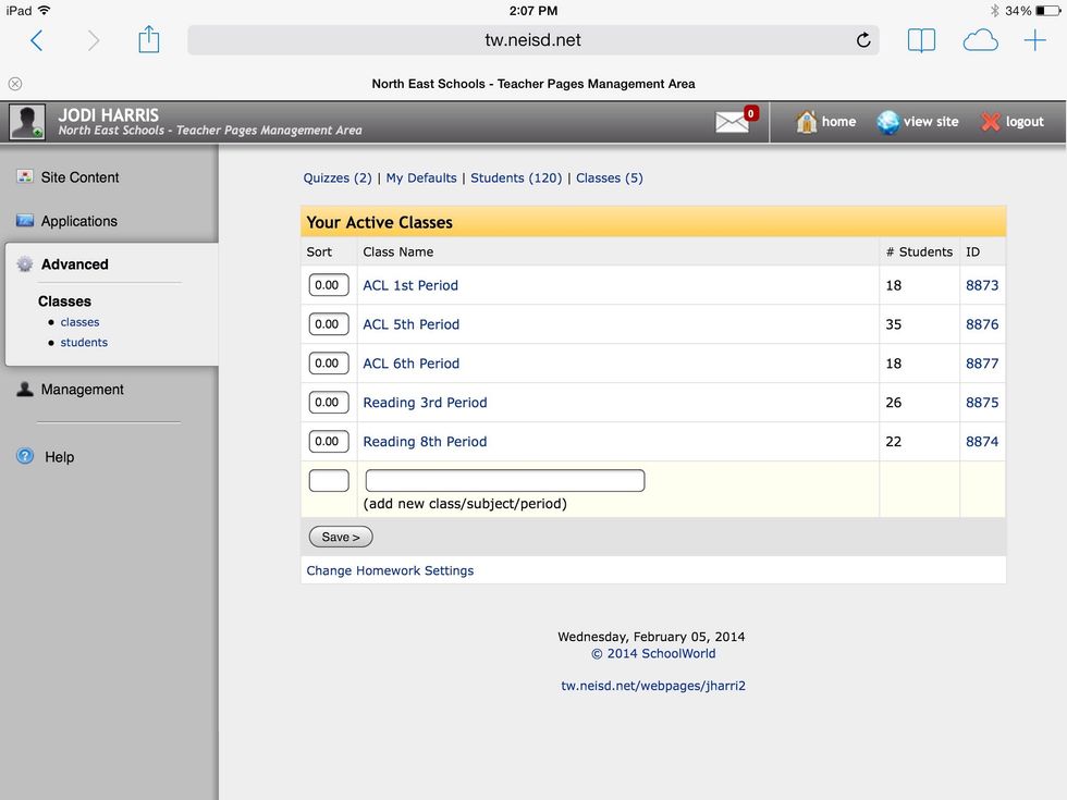 Click classes and type the names of your classes.