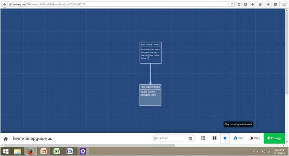 Click either the test button or the play button at the bottom right of the screen to play or test your game.