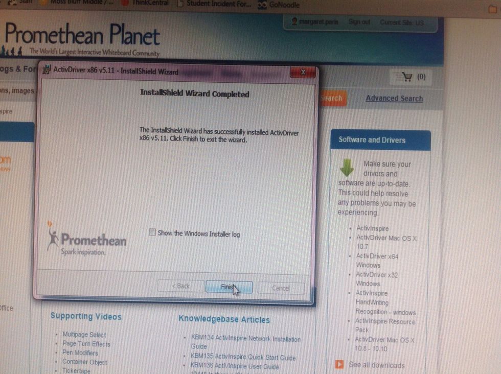 Click finish and shutdown computer