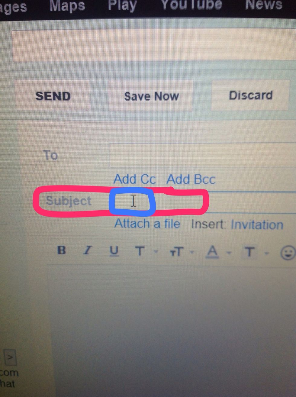 Click inside the blue area to write your subject title. Use the word Hello if you are unsure of a title. The Subject should not be more than 3 words.