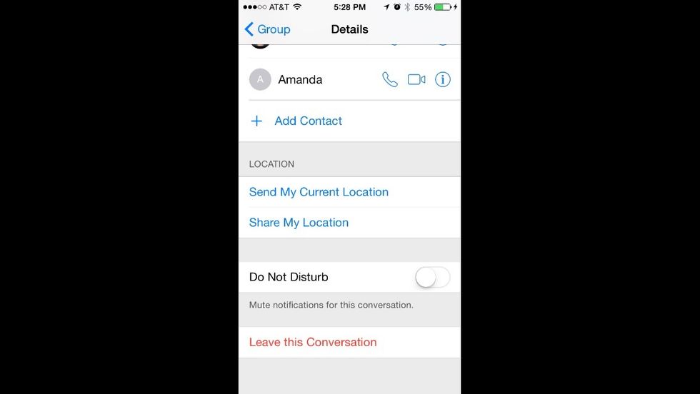 Click Leave this Conversation to remove yourself from the Group. If you just wish to mute notifications for the conversation, toggle on Do Not Disturb.