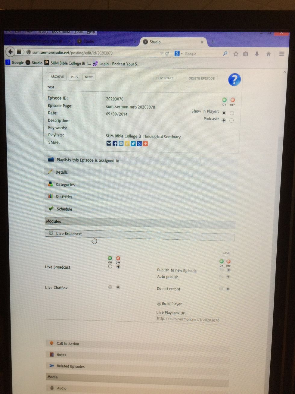 Click Live Broadcast Type in the metadata \u2014 i.e. "Chancellor's Chapel." If possible type in the sermon title, speaker name, scripture verse, etc.