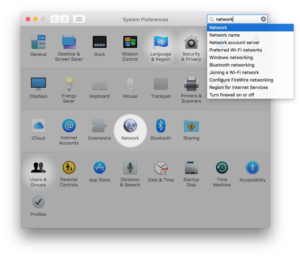 Click Network from the list preference panes.