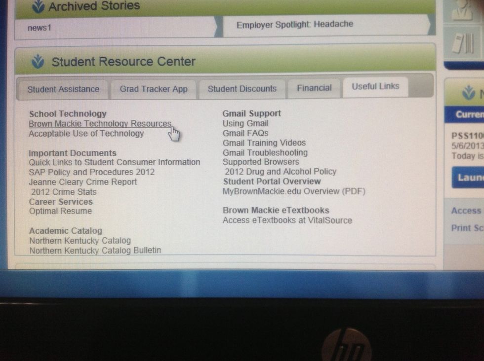 Click on "Brown Mackie Technology Resources" under the "Useful Links" tab.