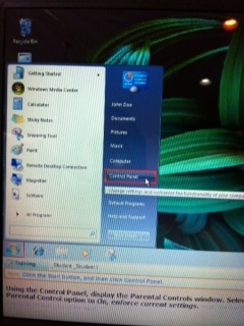 Click on Control Button