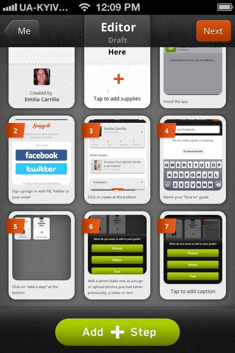 Click on "done" at the bottom-left. Then tap on the newly crated step to add text or voice (the explanation of the step)