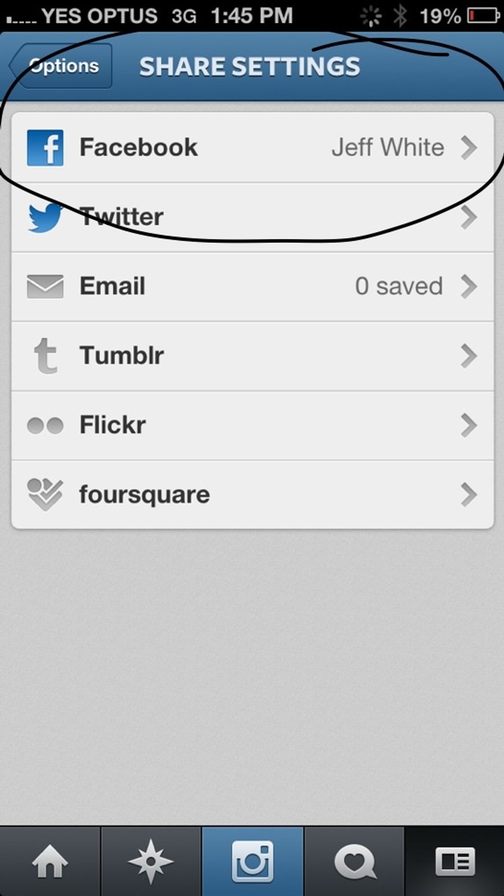 Click on Facebook at the top. Note: be sure to be logged in to the Facebook app on your phone.