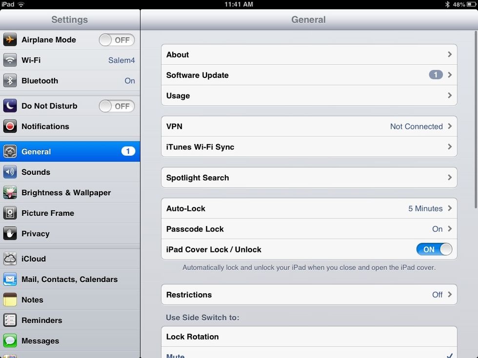 Click on "General" in the margin of the settings