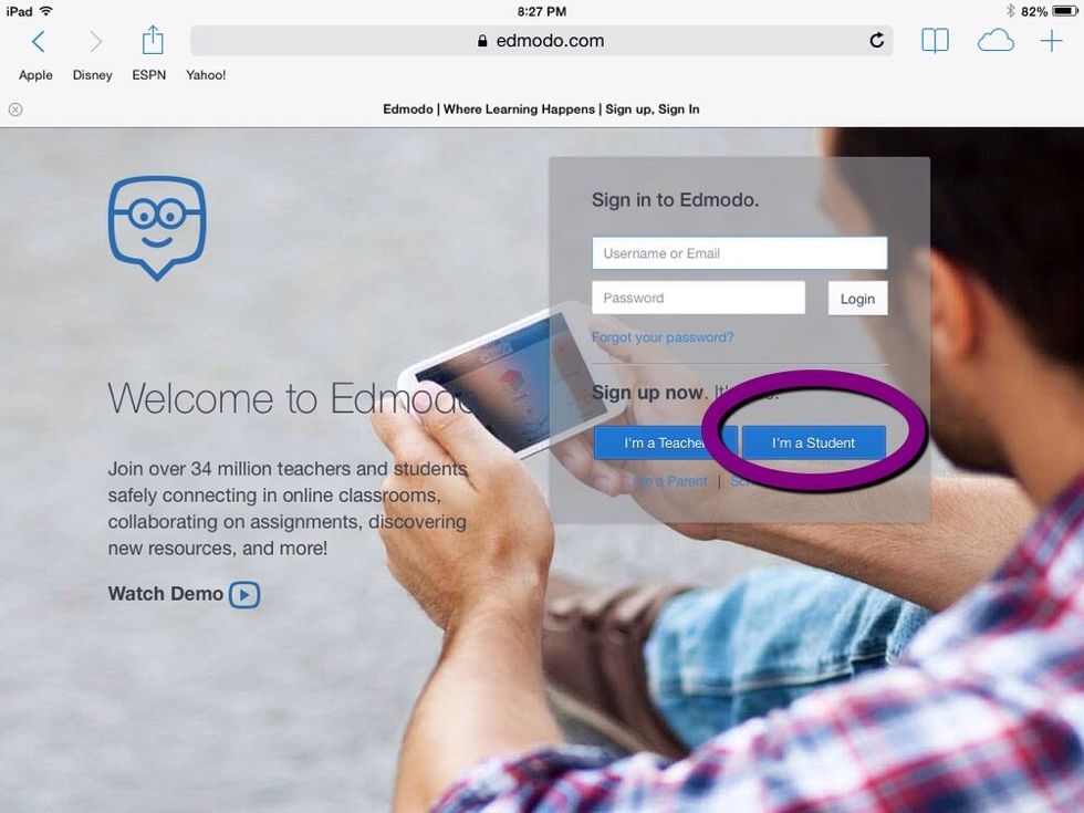Click on "I'm a Student."