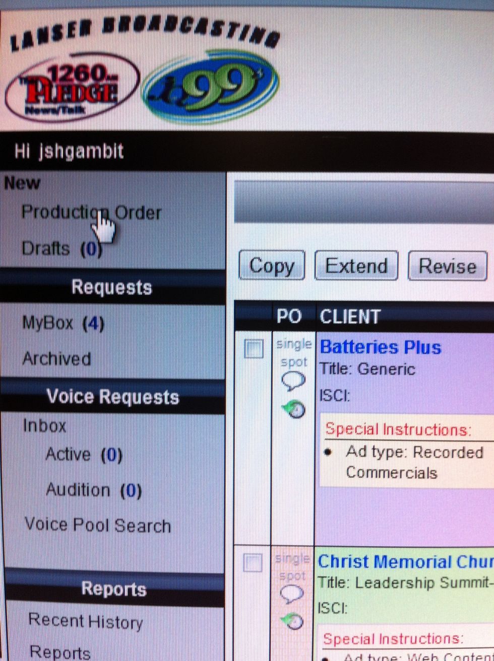 Click on New Production Order.