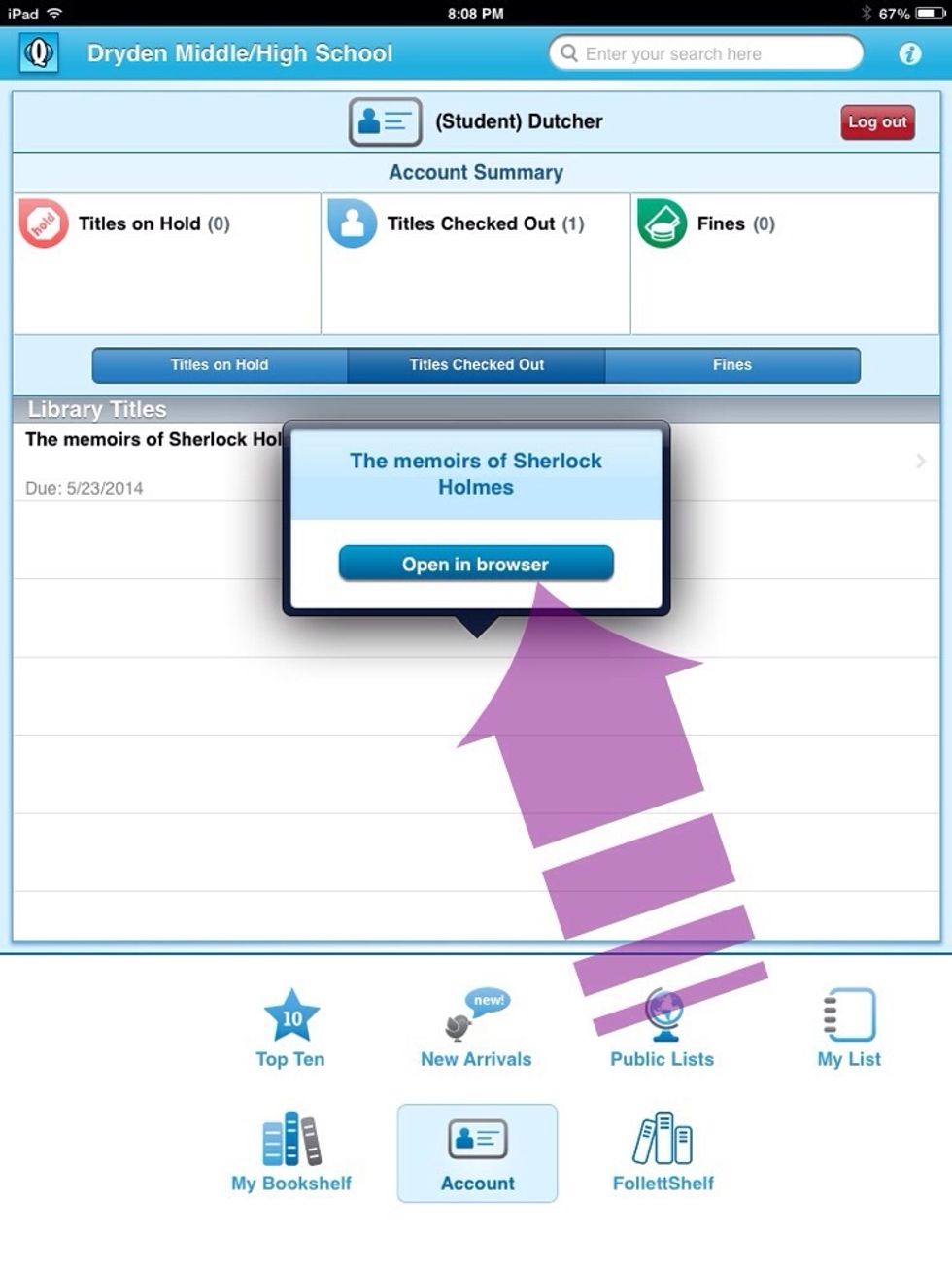 Click on 'open in browser' to open this eBook. eBooks may be returned early and they automatically expire on the due date.