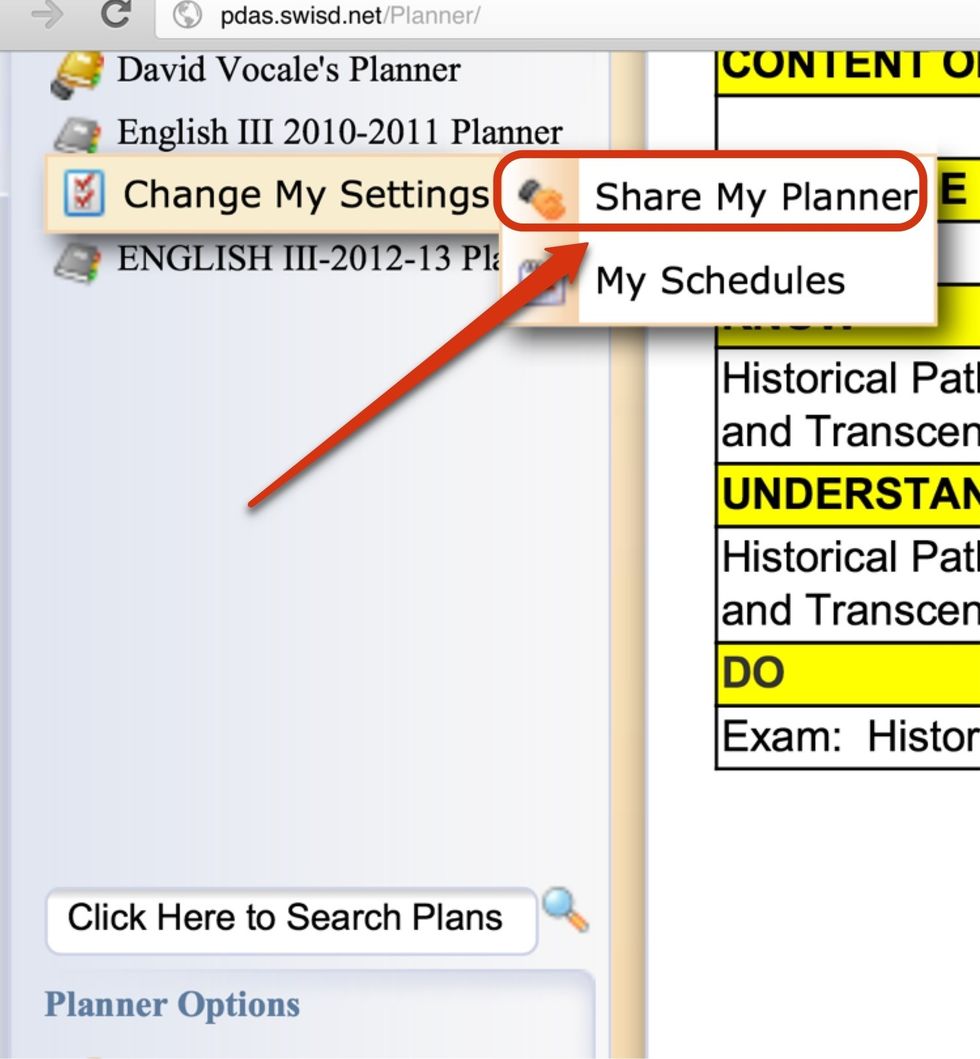 Click on "Share My Planner".