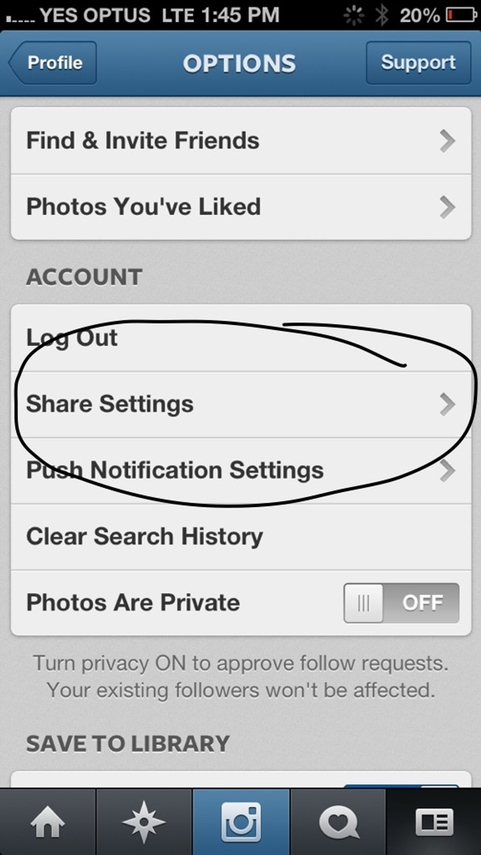 Click on 'share settings'