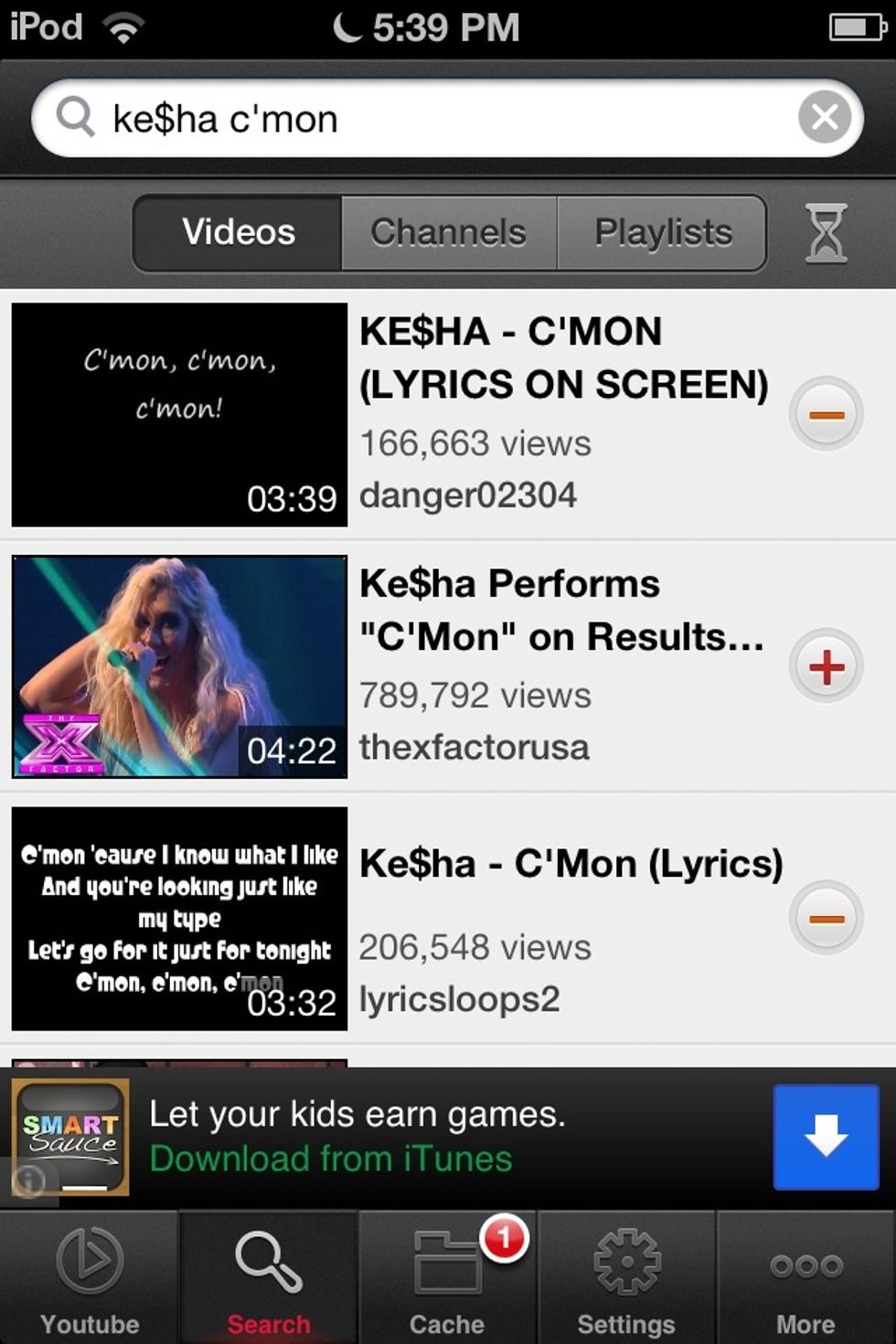 Click on the + beside of the video you want to download. Then on the bottom it says "Cache" and a red 1. That means it is downloading.