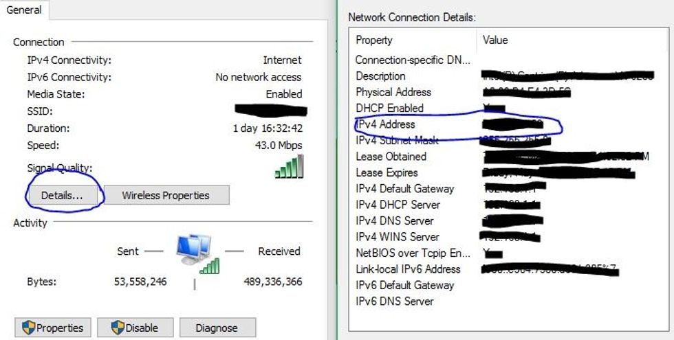 Click on the button "Details" to be prompted to the menu on the right. Your IP address will be to the right of where it says "IPv4 Address." Write it down, you'll need it in a couple steps.