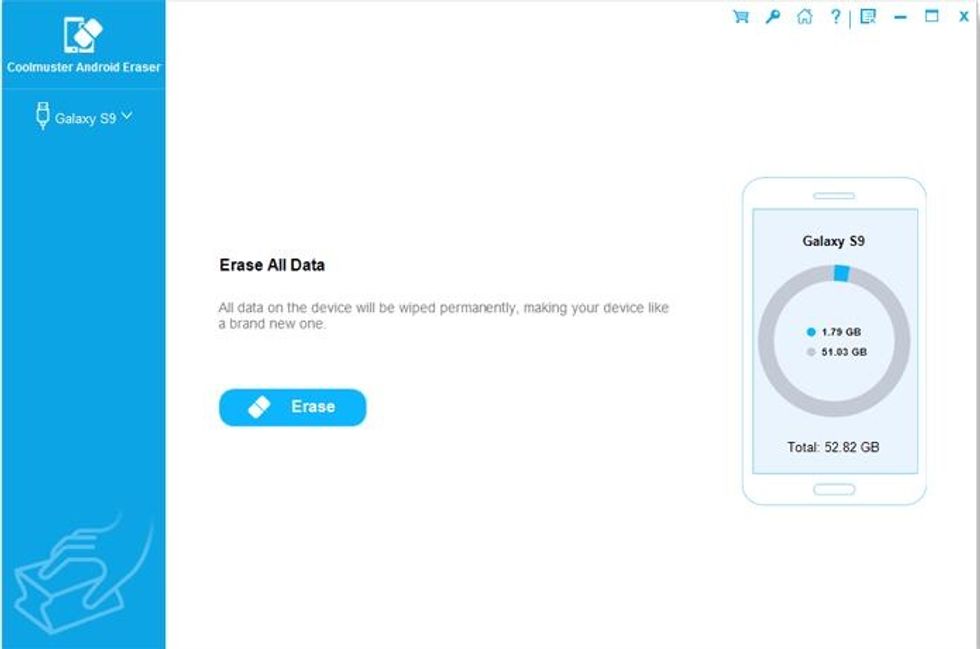 Click on the "Erase" option to delete all the data. Always remember first to back up all the vital information.