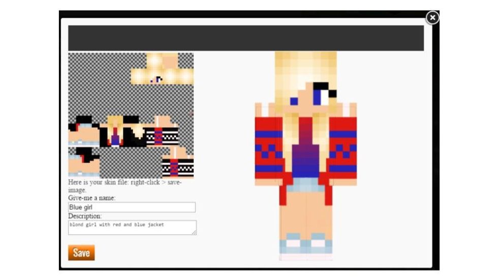 Click on the green save button in the upper middle and give your skin a description and a name. Then press save.