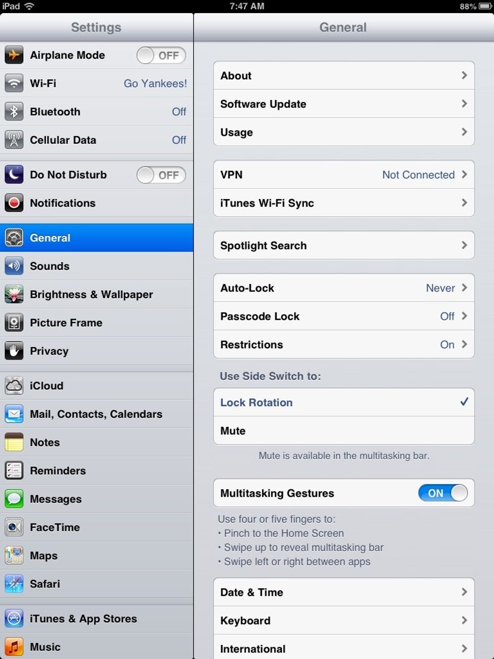 Click on the iPad SETTINGS App