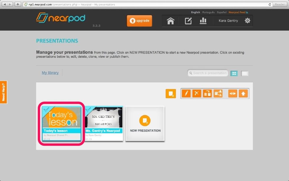 Click on the Nearpod presentation you'd like to share. It will highlight in blue.