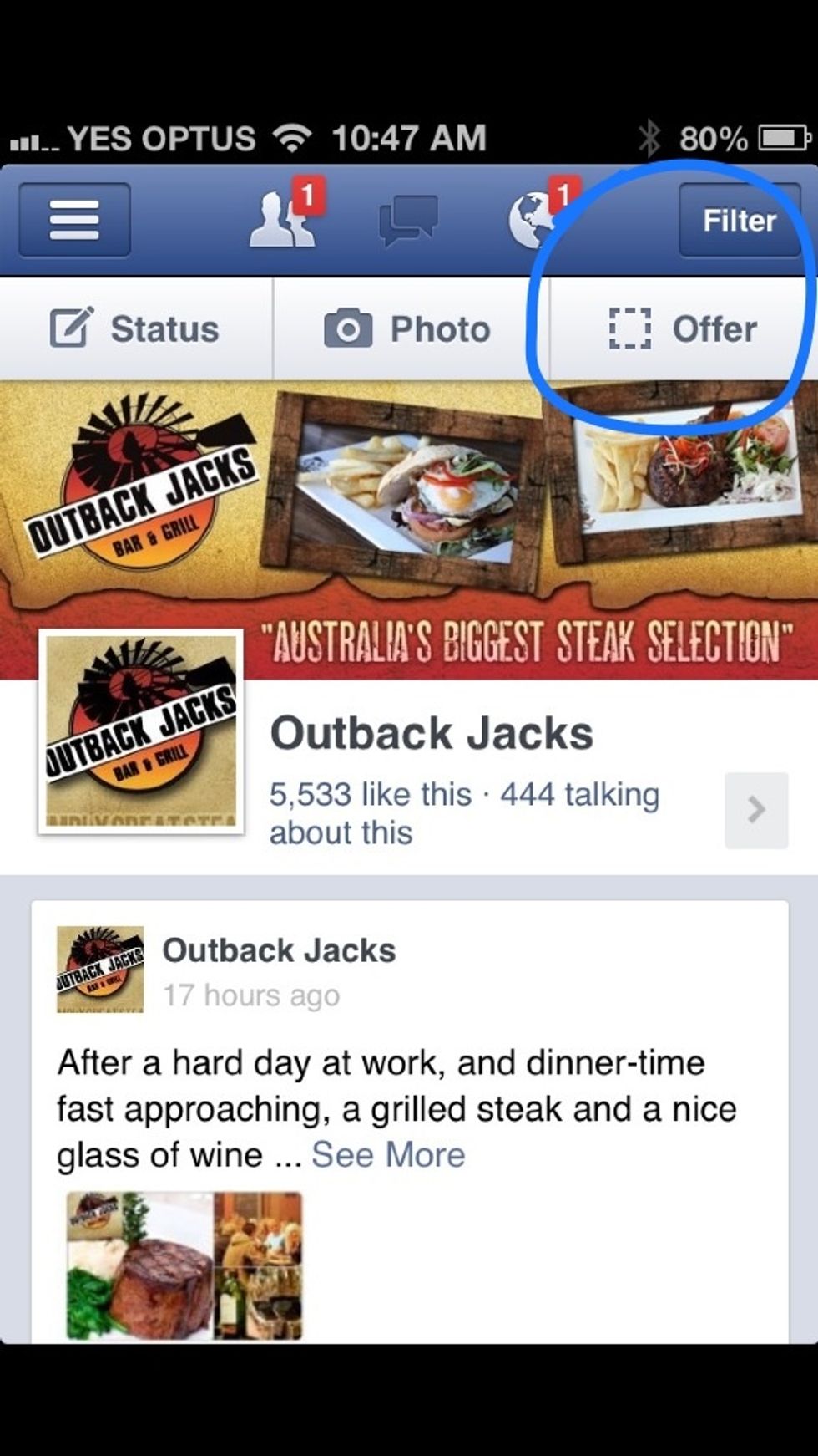 Click on the page you manage and click "offer" top right.