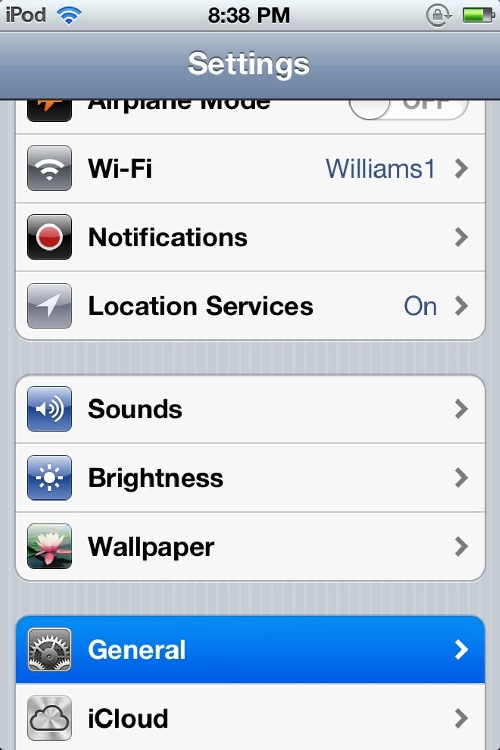(Click on the picture to make it bigger).  Once you are on settings go to general.