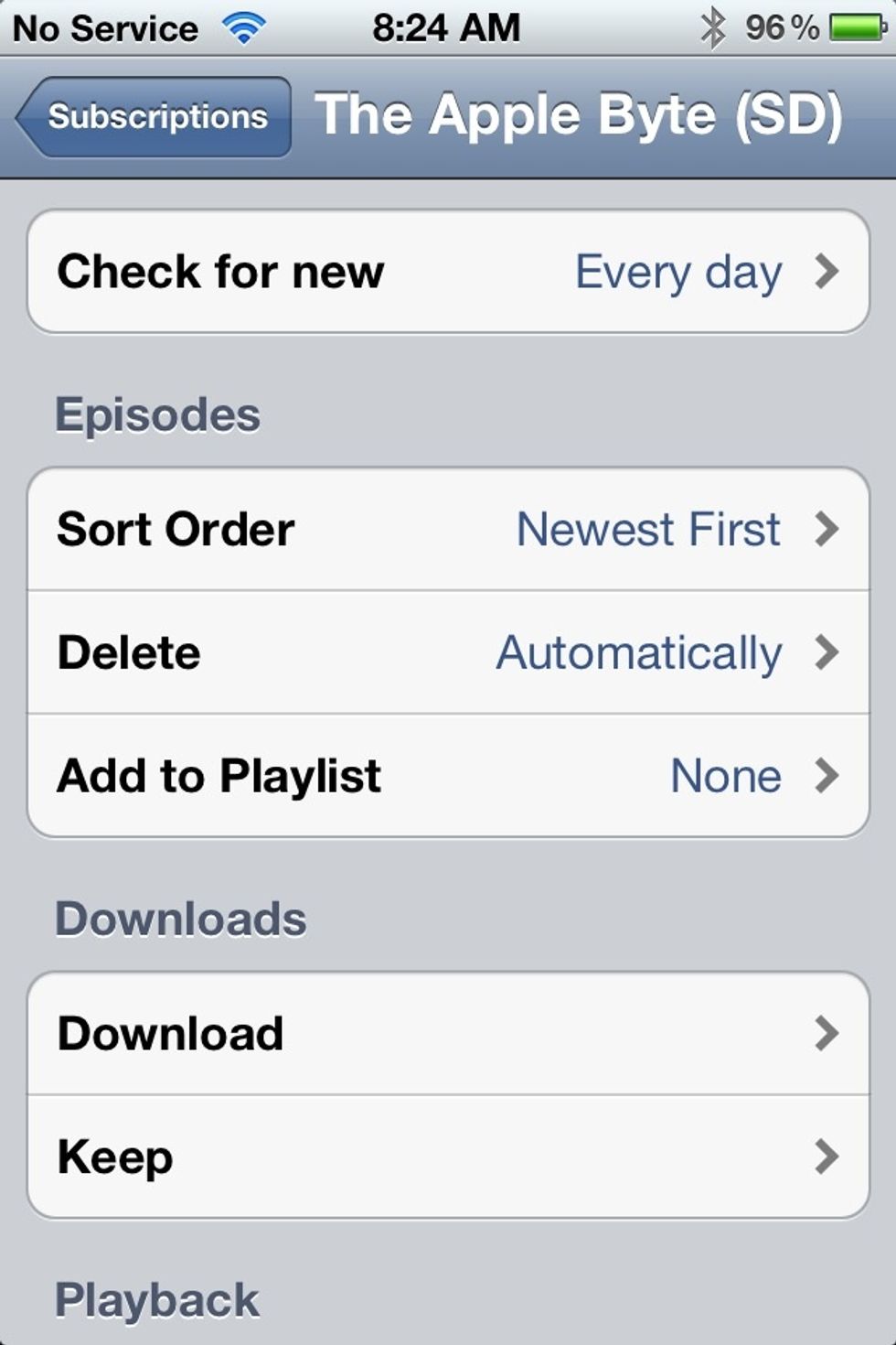 Click on the settings tab to customize your podcasts.