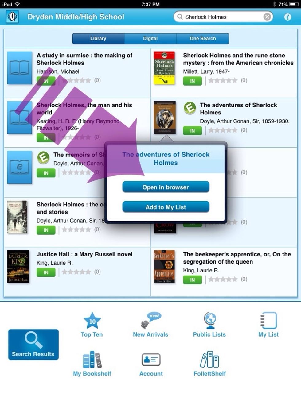 Click on the title, then click on 'open in browser.' This will launch your web browser and log you into the Follett Shelf.
