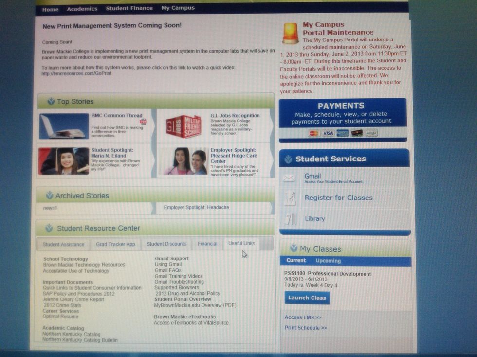 Click on the "useful links" tab under the Student Resource Center