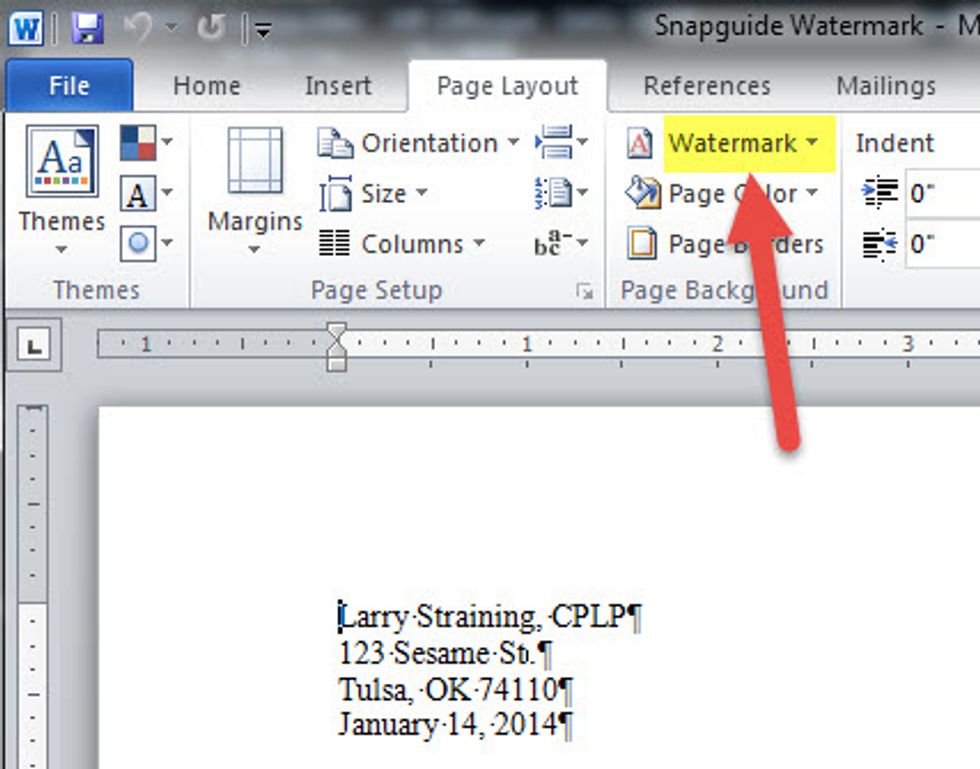 Click on the Watermark button in the Page Background group.
