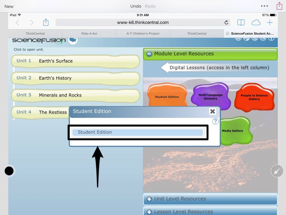 Click on the words "Student Edition" in the blue bar.