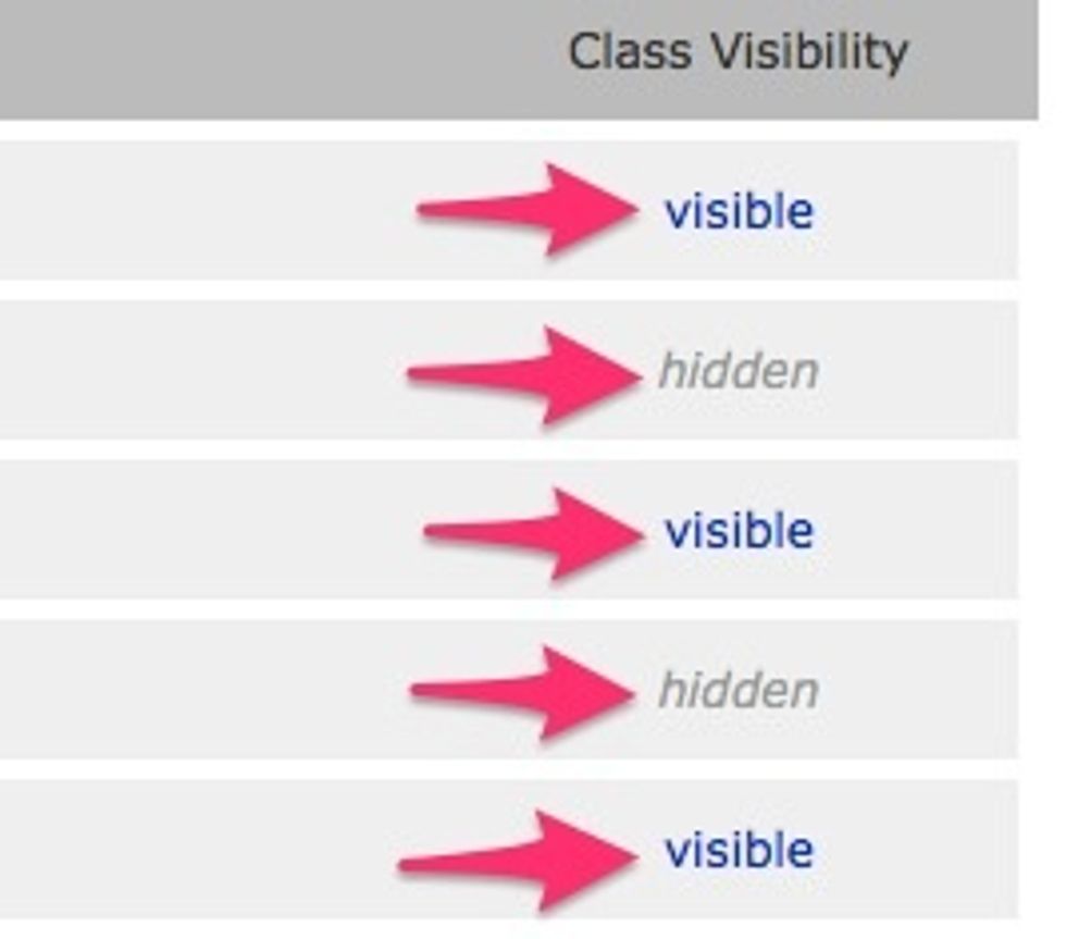 Click on "visible" or "hidden" to change visibility.