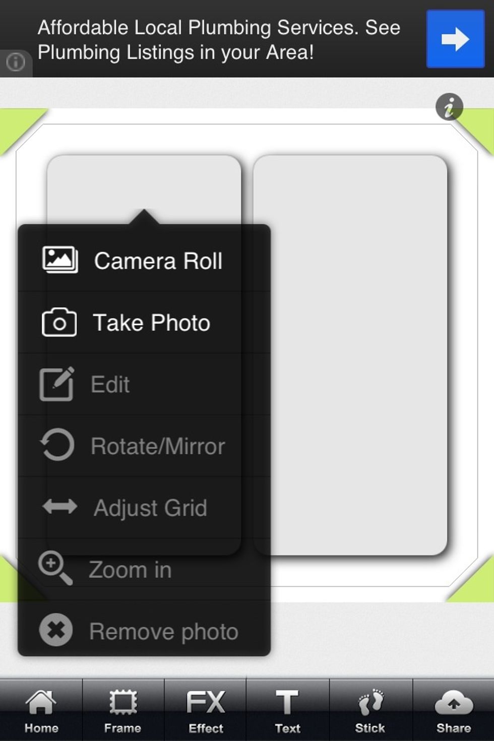Click one of the white screens and this will pop up choose if you want to take a picture or use a picture you already have