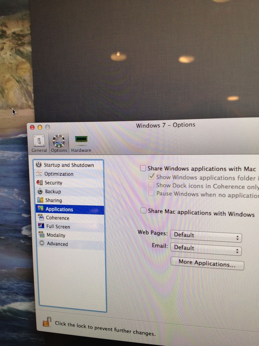 Click options at the top then Applications. Make sure both Share Windows Applications with Mac and Share Mac applications with Windows are NOT checked. It will say Crystal mode will be unavailable.