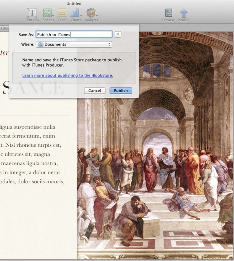 Click "publish" at the top menu bar to submit your content to Apple.